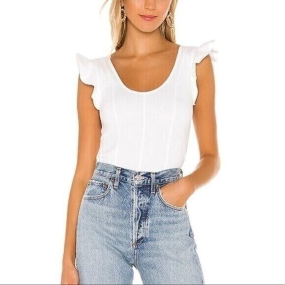 Free People “Fleur” Ruffle-Strap Tank • Romantic Boho White Poplin • Size L - Picture 2 of 14